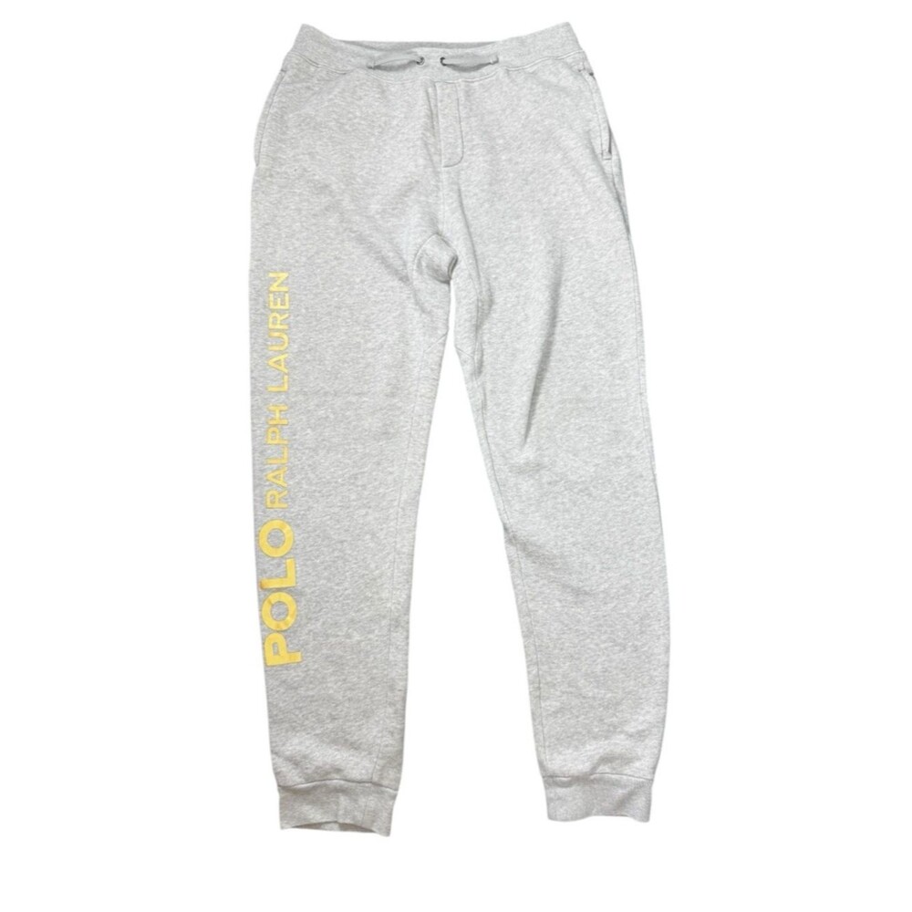 Polo Ralph Lauren Boys XL 18-20 Gray Fleece Joggers Gold Logo Sweatpants